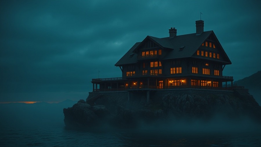 A serene dawn view of a grand wooden house, symbolizing James Goll's prophetic message.