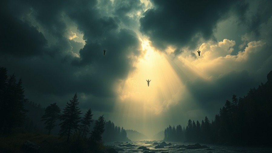 Cinematic depiction of the Rapture with blessed hope, light piercing dark clouds.