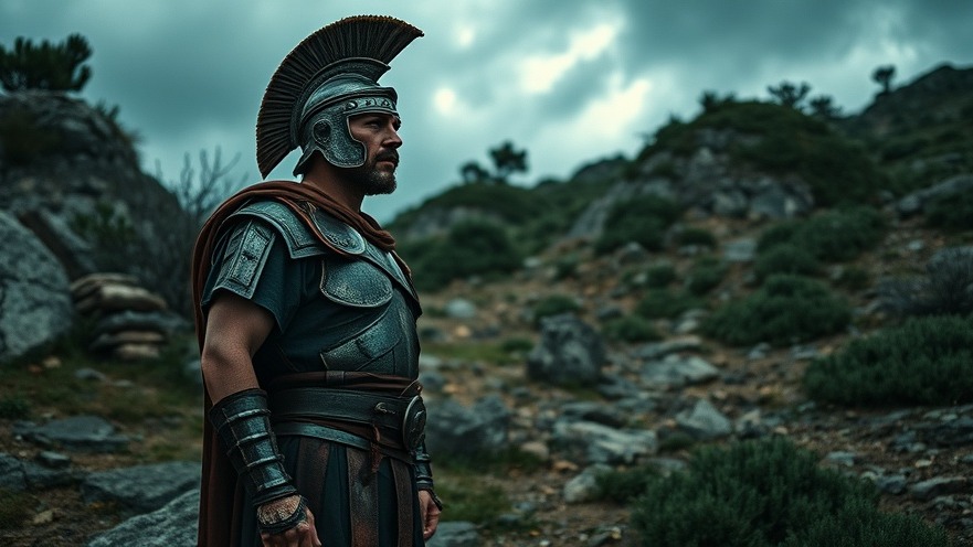 Cinematic scene of a Roman centurion amid nature, embodying personal breakthroughs and the power of prayer.