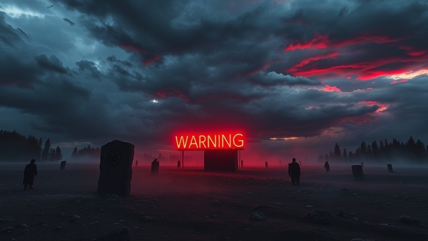 Cinematic dusk landscape warning of spiritual warfare with occult influences and prayer.