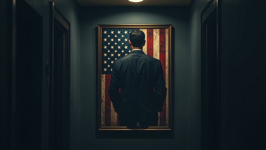 Cinematic hallway with a painting of an anonymous man symbolizing Mario Murillo's spiritual warfare.