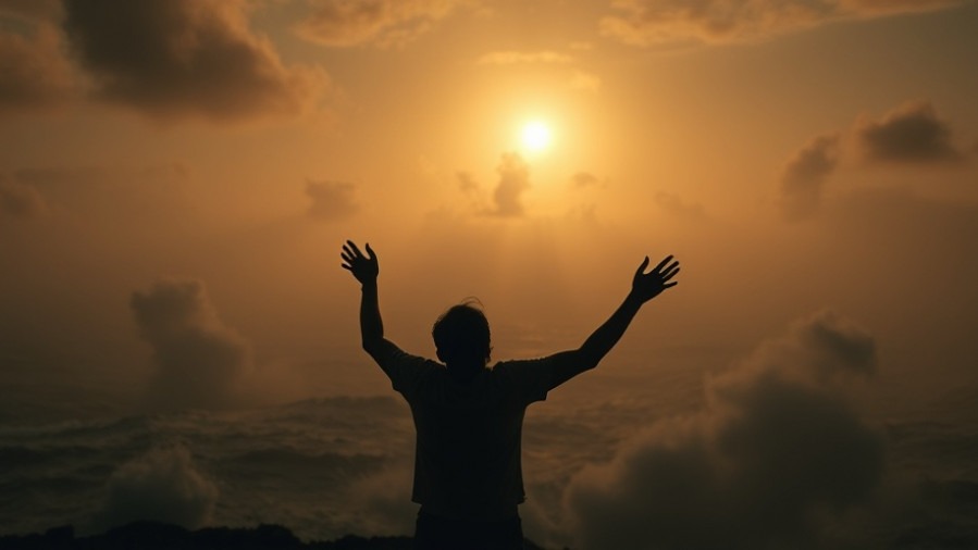 A worshipper in awe, embracing the power of praise amidst a trembling earth.