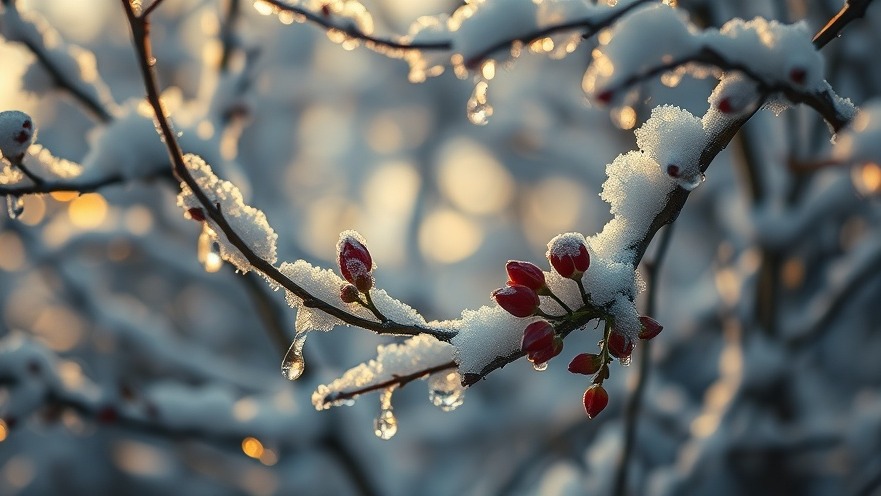 Snow-covered branches and budding flowers symbolize hope in Rick Renner's Spiritual Warfare teachings.