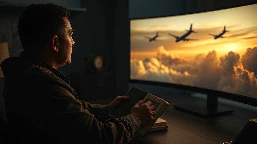 A reflective aviator watches live footage, embodying the power of prayer in spiritual warfare.