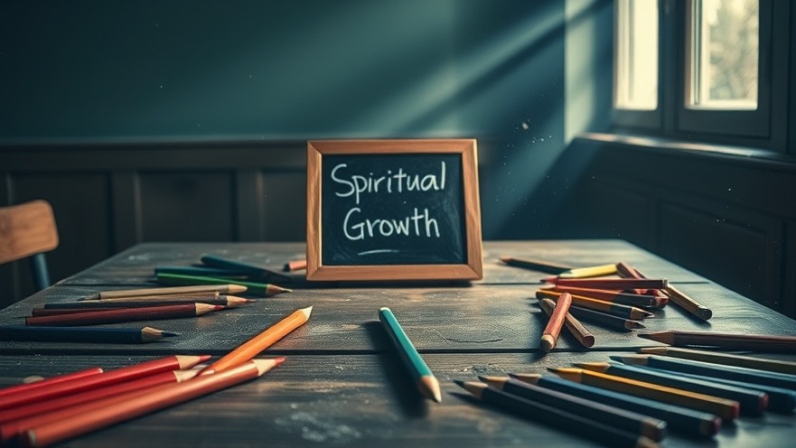 Cinematic scene of a wooden desk highlighting spiritual growth theme with colored pencils.