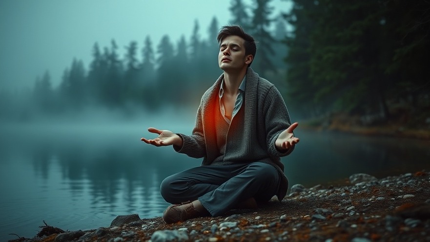 Inner healing by blue water, embodying faith and healing amidst nature's calm.