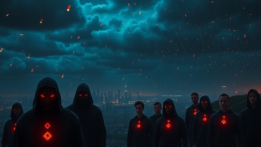 Eerie night city scene with hooded figures and spirit-filled Christians facing spiritual warfare.