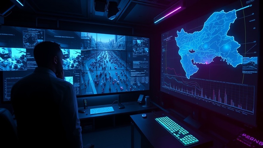 A dimly lit surveillance room with monitors displaying Iran, symbolizing spiritual warfare.