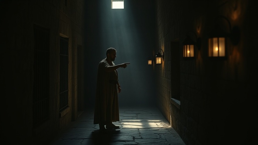 Pontius Pilate in a dim Roman prison, embodying a personal breakthrough in spiritual warfare.