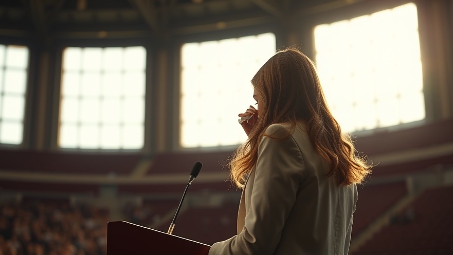 A young woman wipes her tears at the Charlie Kirk memorial, embodying faith in public life.