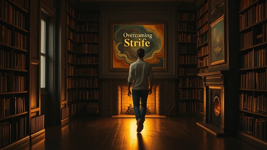 A young man reflects in a warm study, embodying compassion and Christian values.