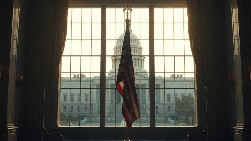 Cinematic interior view with window, American flag, and Capitol, reflecting Lance Wallnau's biblical prophecy.