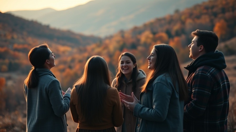Gathering in autumn's beauty, people sing hymns of thanksgiving in serene celebration.