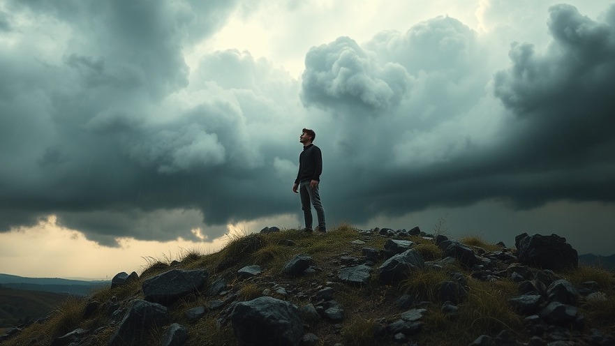 A young man on a hill amidst a storm, embodying the power of prayer and personal breakthroughs.