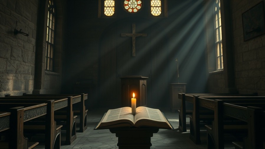 Cinematic scene in an old chapel, reflecting the Protestant Reformation's spirit of renewal.
