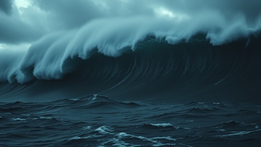 A massive tsunami wave symbolizes spiritual awakening in Mario Murillo's prophetic intercession.