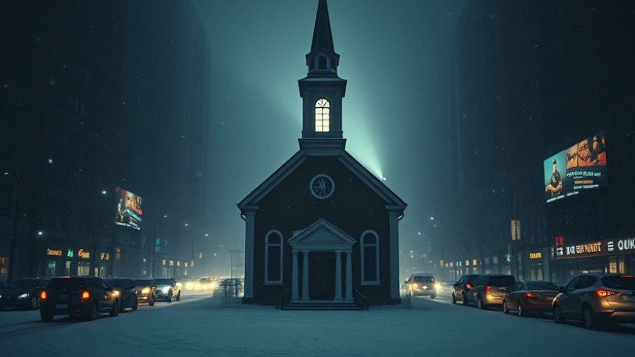 A quiet church in a snowy city, embodying the spirit-filled Christians' peaceful faith.