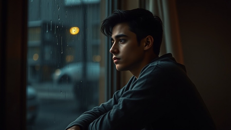 Young adult reflecting by a rain-streaked window, inspired by Rick Renner's prophetic insights.