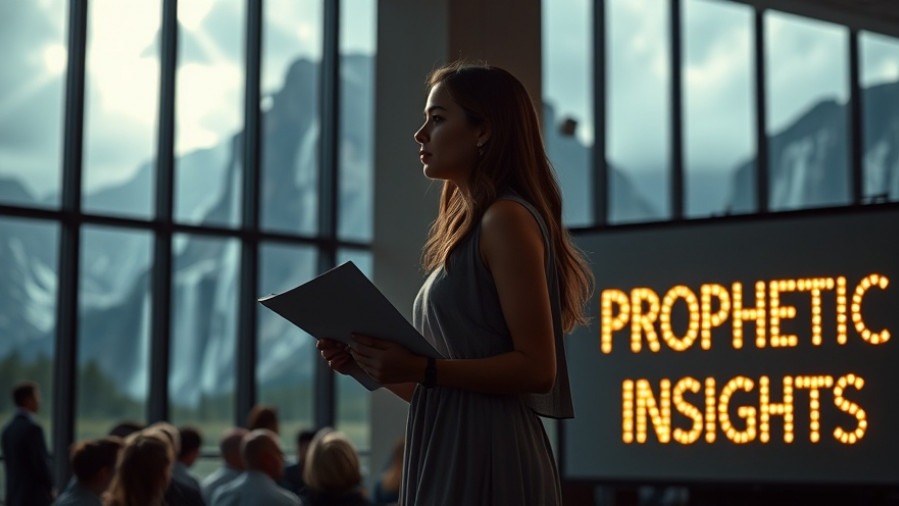 Young woman at a conference holding 'Prophetic Insights' paper, presenting divine direction.