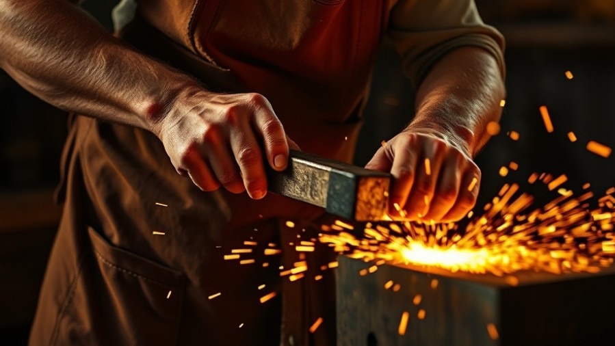 A blacksmith forging metal, embodying God’s glory through craftsmanship.