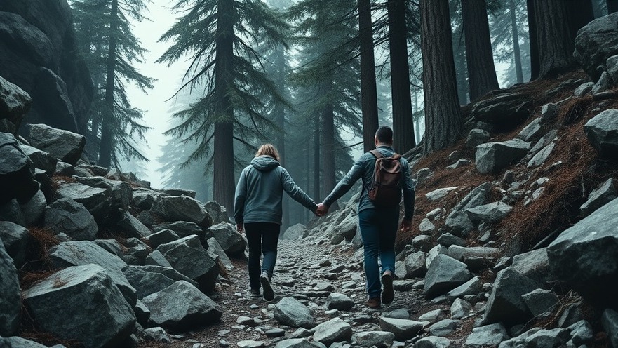 Couple hiking in rugged forest, symbolizing Divine Marriage Purpose and resilience.
