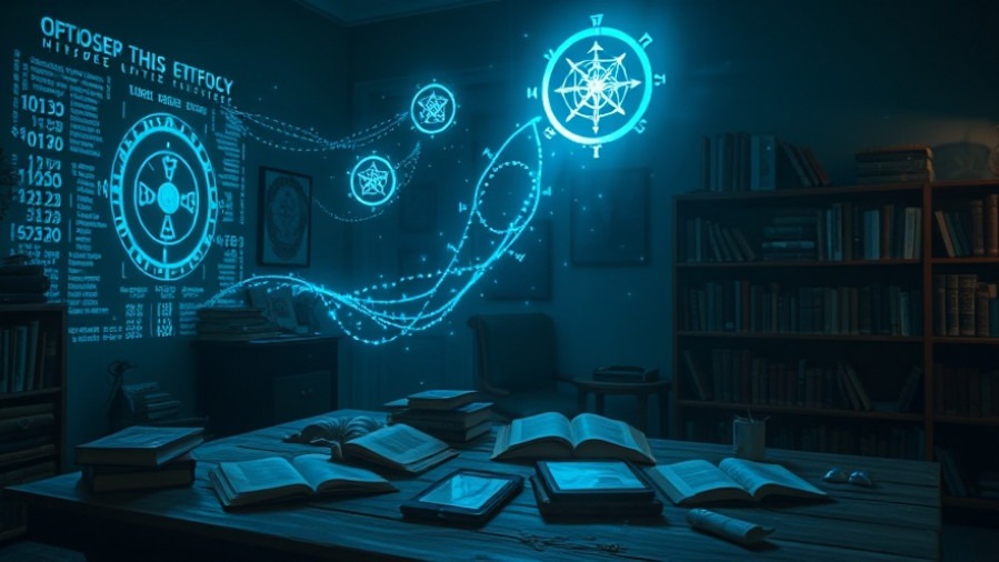 A mystical study scene illuminated in teal, showcasing prophetic insights for spirit-filled Christians.