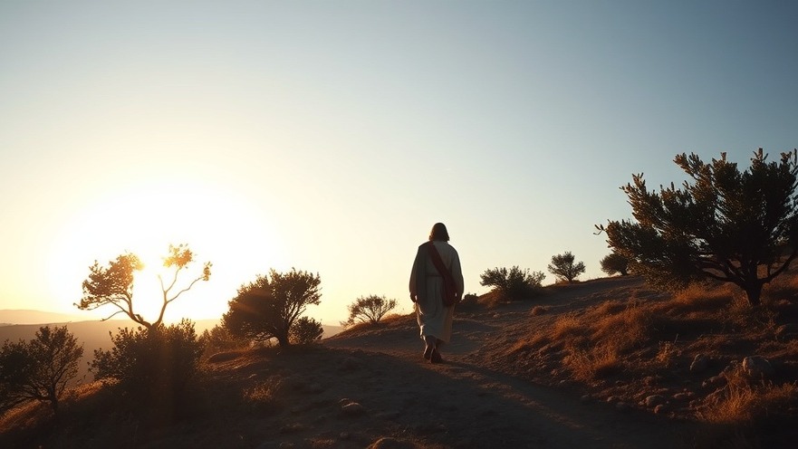 Cinematic scene of Jesus on the Mount of Olives, embodying Christian empathy and reflections.