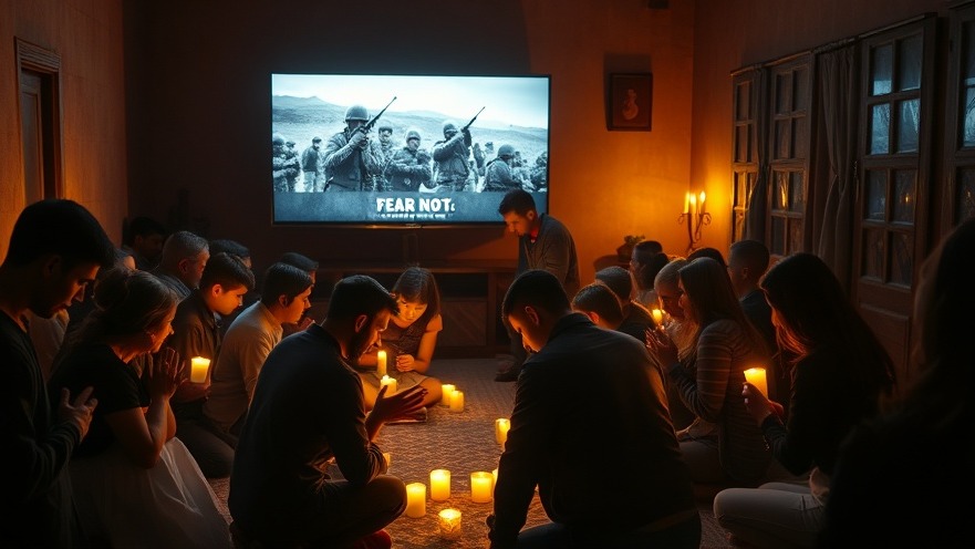 Embracing spiritual warfare through intercessory prayer and unity in a dimly lit room.