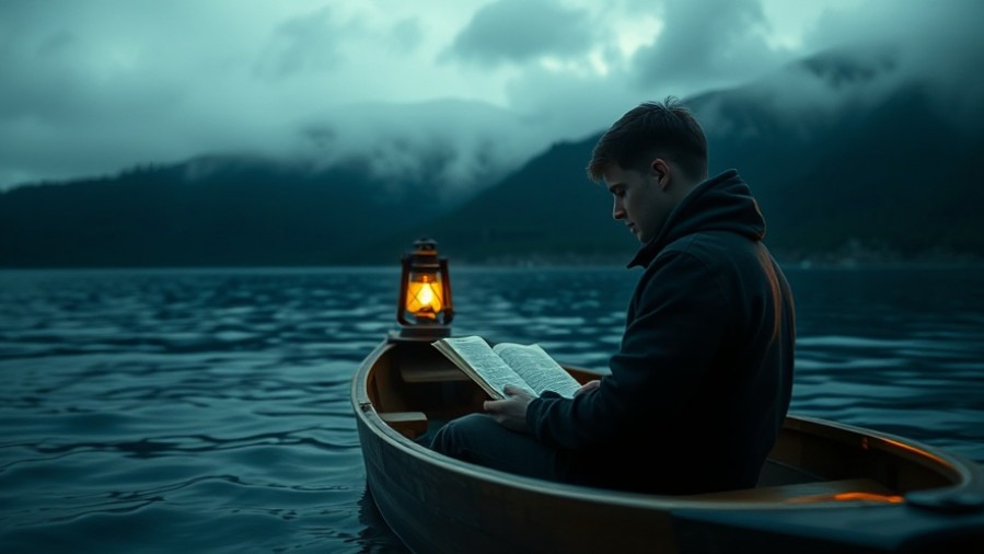 Young man in a boat embracing spiritual warfare through prayer and scripture.