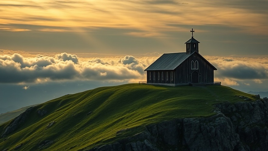 A sacred church atop a green hill, evoking Barbara Yodar's 'Prayer for Transformation'.