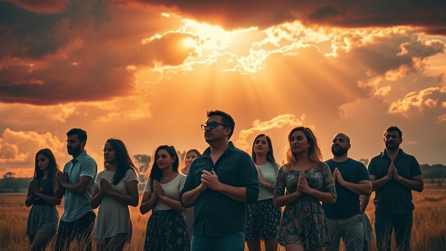 Group prayer in a sunlit field symbolizing spiritual warfare and prophetic insights.