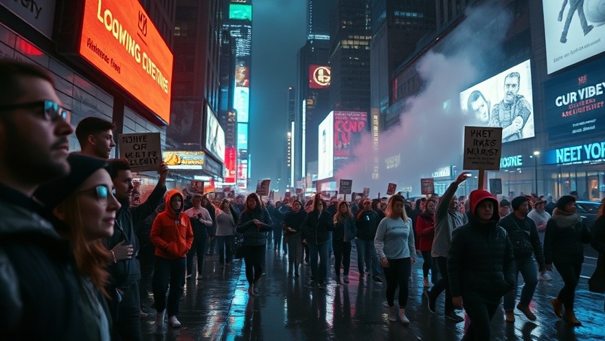 Futuristic New York City scene showcasing cultural discontent amid spiritual warfare.