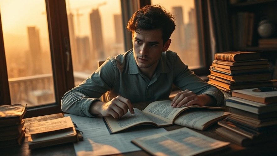 Thoughtful young man explores the importance of honesty in a dimly lit study.