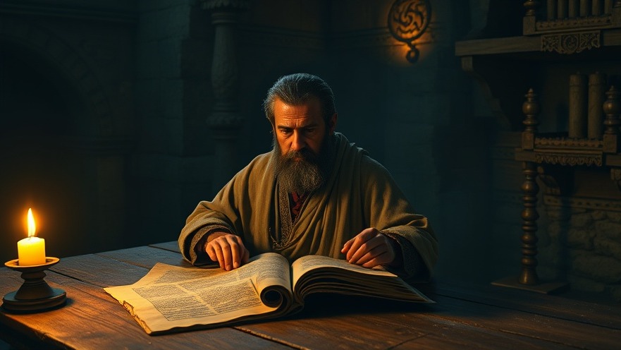 Ezra in deep reflection, embodying spiritual warfare and revival in sacred study.