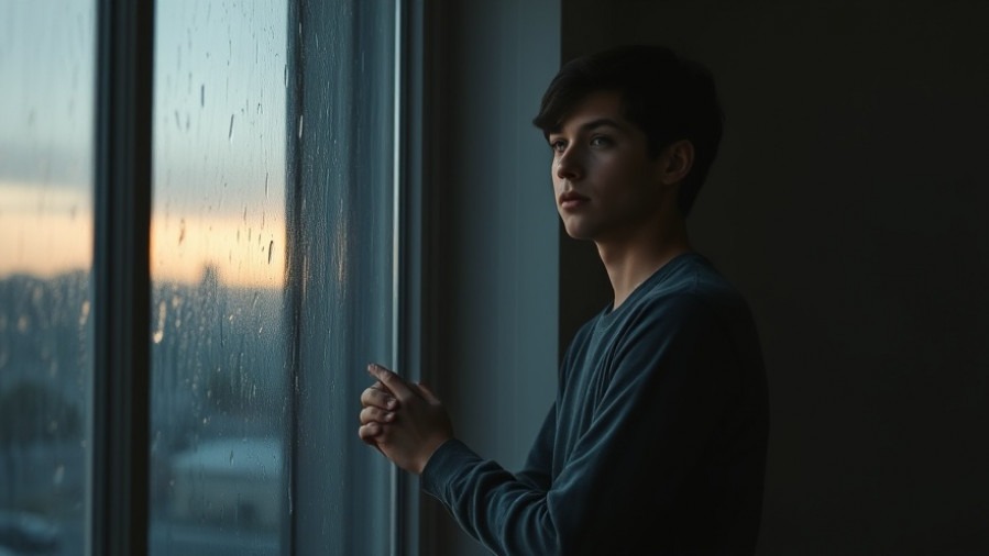 Thoughtful young adult by window reflecting on spiritual warfare and emotional well-being.