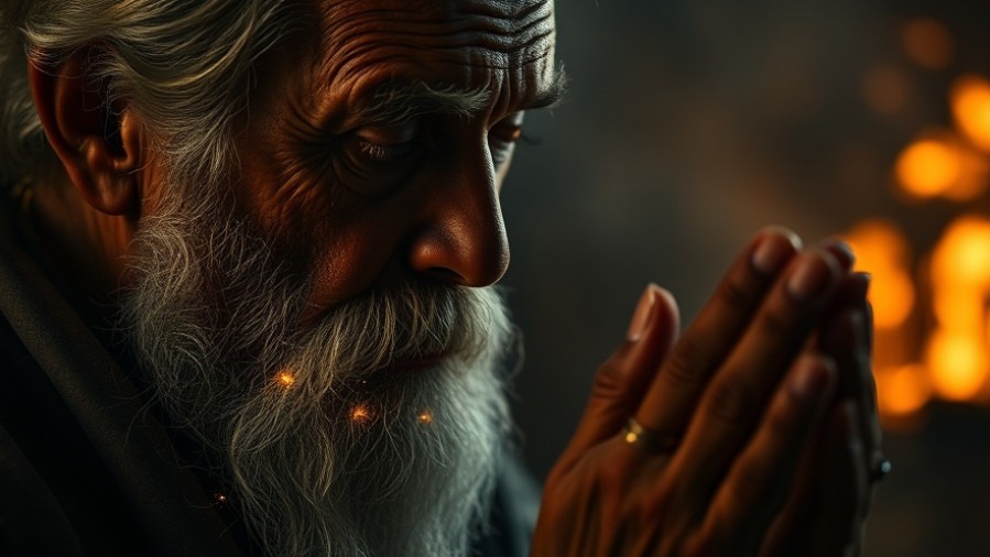 Older man in prayer, embodying intercessory prayers with spiritual authority.