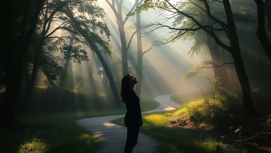 A person on a serene path in a forest, embodying joy and surrender, reflecting Rick Renner's faith-driven community.