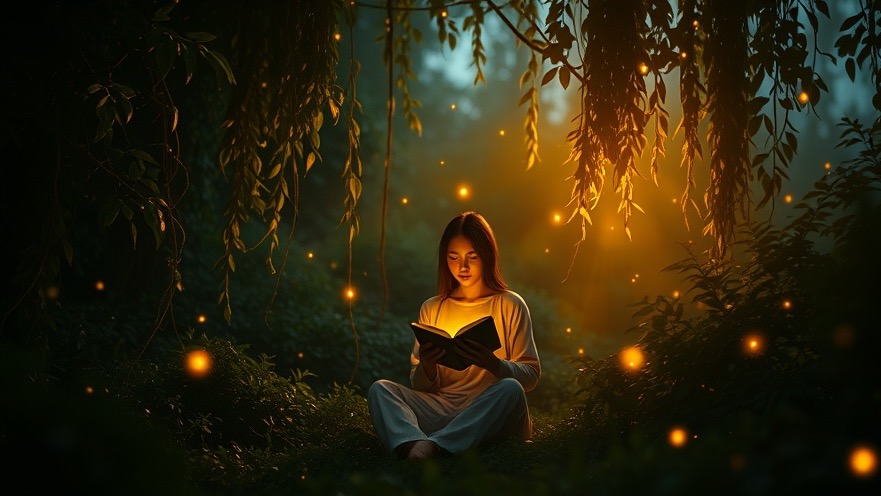 Tranquil figure in lush garden, embodying Bible revelations and divine intelligence.
