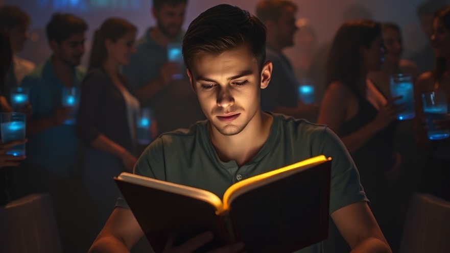 JosephZ portrays spiritual warfare, showcasing a young man in calm focus, illuminated by a glowing Bible amid party chaos.
