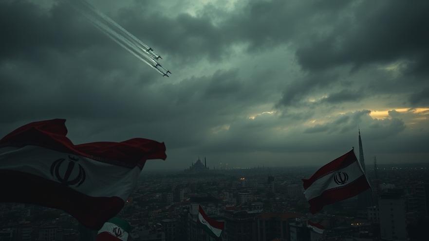 Cinematic scene of Iranian War with flags, planes, and missiles depicting spiritual warfare.
