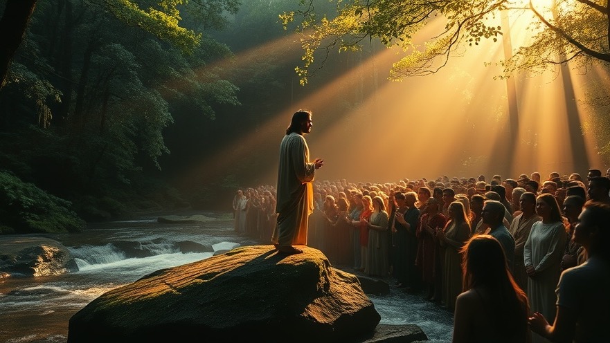 Jesus delivering a powerful message on spiritual breakthroughs in a serene forest.