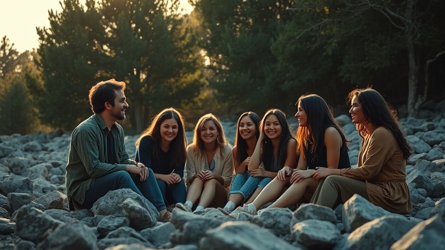 Prophetic believers gather in a serene rocky clearing, sharing hope and spiritual breakthroughs.