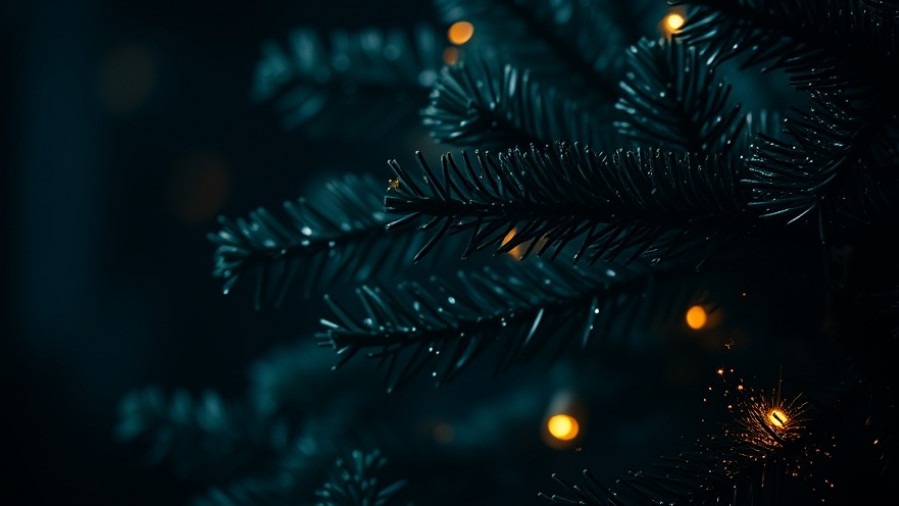 Christmas tree sparkles in dim light, symbolizing hope and healing at Lobero Theatre.