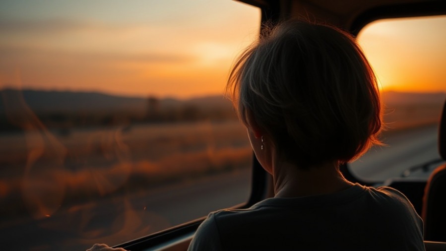 A serene older woman by an RV window, embodying spiritual engagement and hope in challenging times.