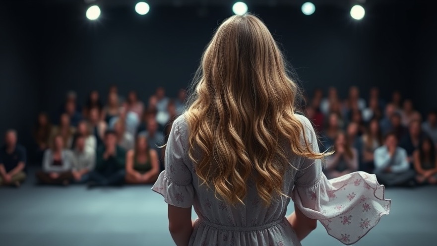 Young woman in pink dress speaking to an attentive audience, embodying Christian patriots' revival.