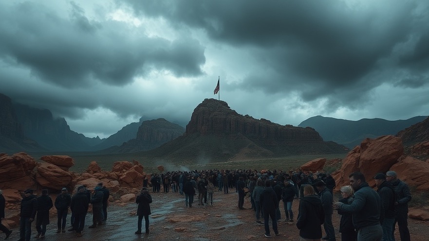A crowd gathers in Utah's rugged landscape, reflecting Charlie Kirk's impact through prayer.