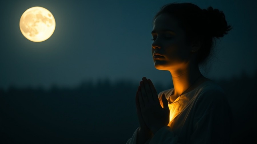 A young woman prays under a moonlit sky, embodying prayer tactics and spiritual engagement.