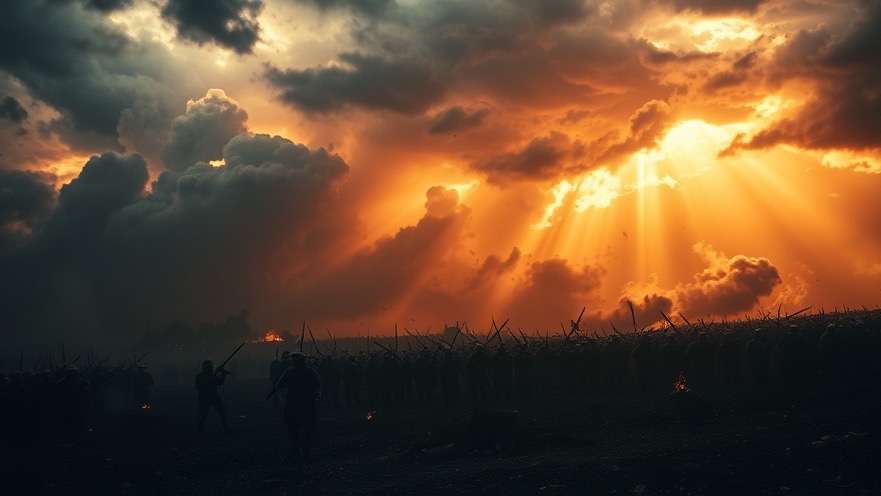 Cinematic battlefield scene showcasing prophetic insights and spiritual warfare.