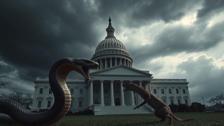 Dramatic scene of serpent and mongoose, symbolizing prophetic insights into economic changes.