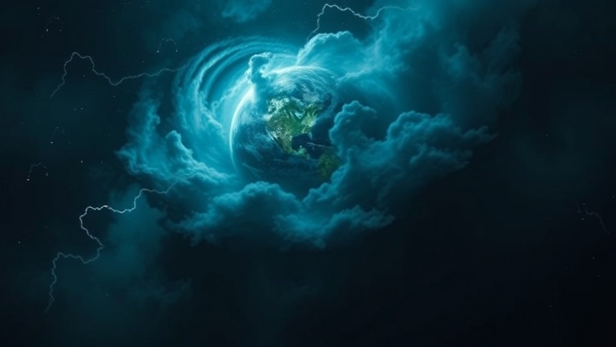 A cosmic storm over a blue-green planet, embodying Spiritual Warfare and Revival & Reformation.